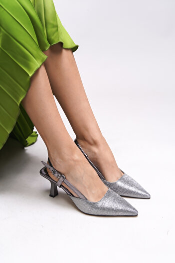 Riccon Evelniel Women's Open Back Pointed Toe Stiletto 001209   Platinum Textured