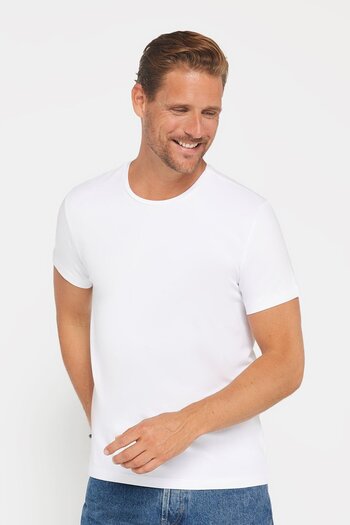 Tudors Men's Slim Fit Slim Fit Cotton Soft Texture Lycra Lycra Fabric Basic White Crew Neck T-Shirt