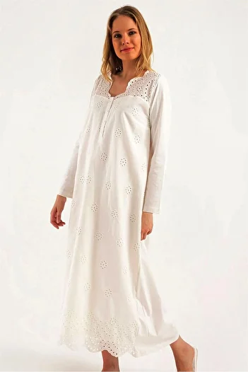 Magic Form 38110 Maternity Long Sleeve Hijab Nightgown-Ecru