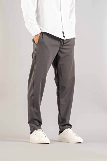 bombe Erkek Gri Slim Fit Kesim Ipli Jogger Pantolon