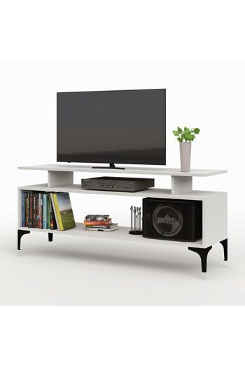 Mahmayi Modern TV Stand, Support Upto 50-Inch TV Media Console with 2 Storage Shelfs-White