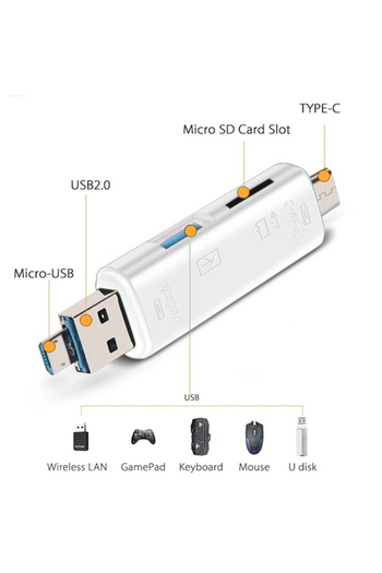shaza 5in1 Phone And Computer Usb Type C Micro Card Reader OTG White