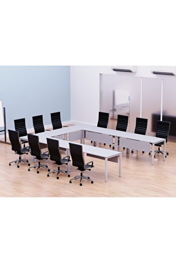 Mahmayi Figura 72-12 U-Shaped Conference Meeting Table for Office - 12 Seater, White