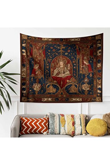Else Dekor Ortaçağ Rönesans Kadın Vintage Desenli Duvar Örtüsü Duvar Halısı Tapestry