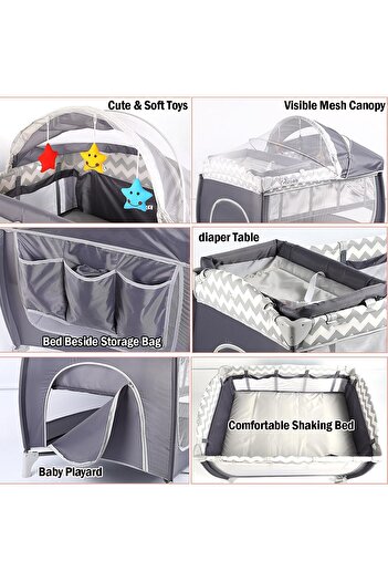 Yelajoy Baby Crib,Multifunctional Portable and Foldable,Breathable Mesh Canopy,Suitable for Baby,Gray