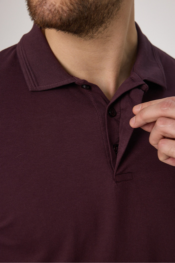 Frappoli Fonte Men's Burgundy 100% Cotton Pique Knitted Stretchy Fabric Slim Fit Long Sleeve Polo T-Shirt