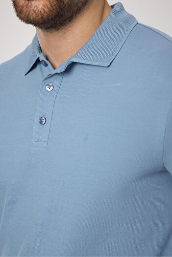 Frappoli Frank Men's Polo T-Shirt - Blue, 100% Cotton, Pique Fabric, Slim Fit, Long Sleeve