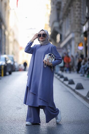 NS Moda Tesettür Lina Takım Gri Model-511