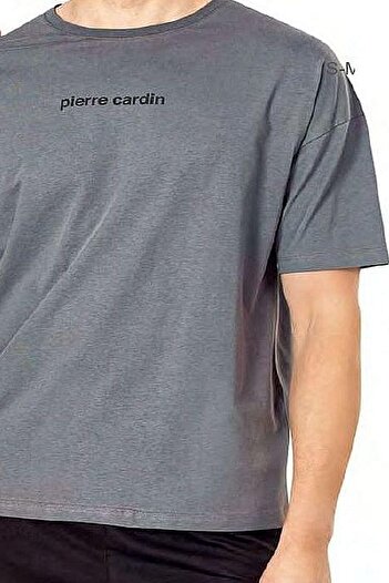 Pierre Cardin 6086 Men's Short Sleeve Crew Neck Oversize Pajama Suit-Dark Grey