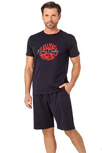 Pierre Cardin 6074 Men's Short Sleeve Shorts Pajama Suit-Navy