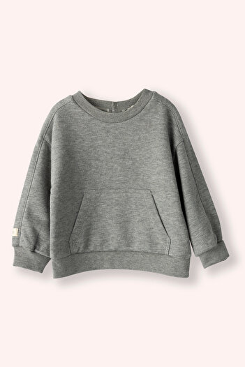 Panço Erkek Bebek Bisiklet Yaka Cep Detaylı Gri-Melanj Sweatshirt