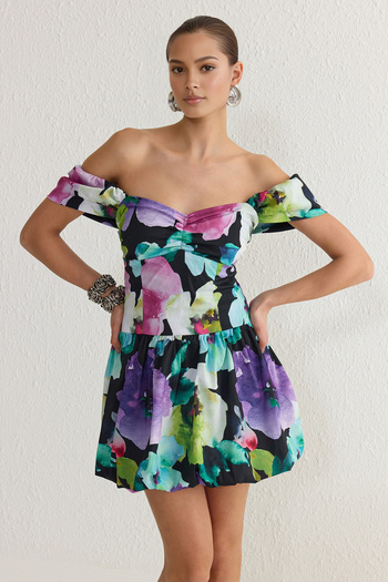 Trendyol Collection Többszínű virágos poplin miniruha TPRSS25EL00107
