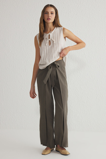 Trendyol Collection Modal Straight Cut Khaki Trousers - Belt Binding Detail Twoss25Pl00045
