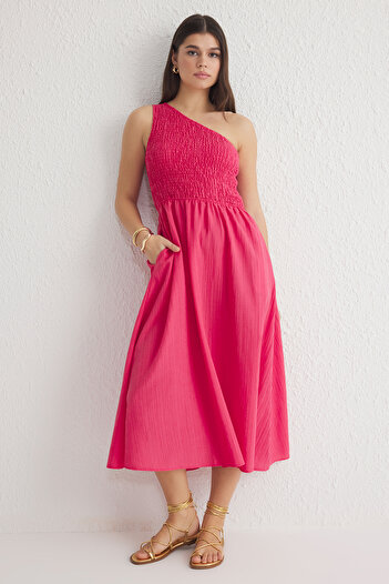 Trendyol Collection Φούξια ίσιο μίντι υφαντό φόρεμα TWOSS23EL01830