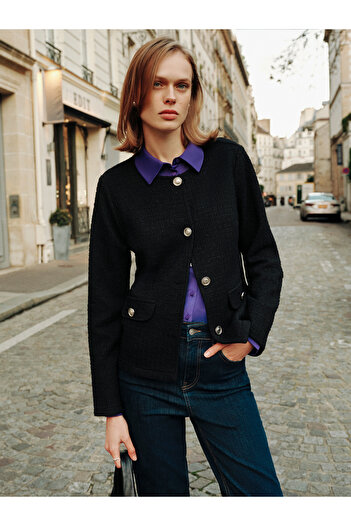 LC Waikiki Crew Neck Textured Women's Tweed Jacket