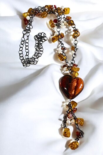 PETEK AKSESUAR Acrylic Heart Patterned Bag with Long Collia