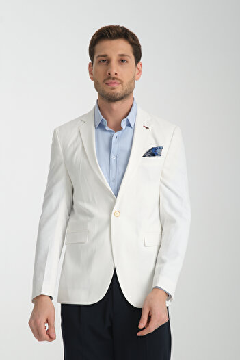 Frappoli Silva Men's White Polyviscon Fabric Sports Slim Fit Blazer Jacket