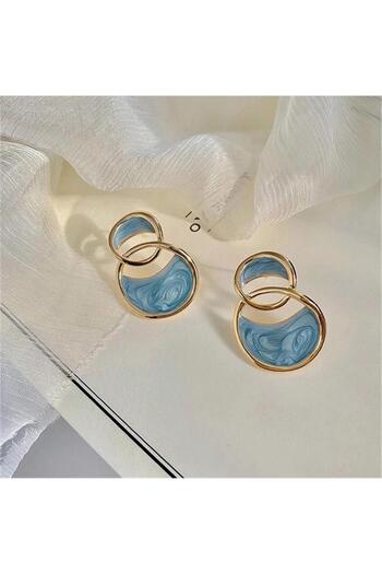 Pelin Aksesuar Circle Cut Blue Earrings