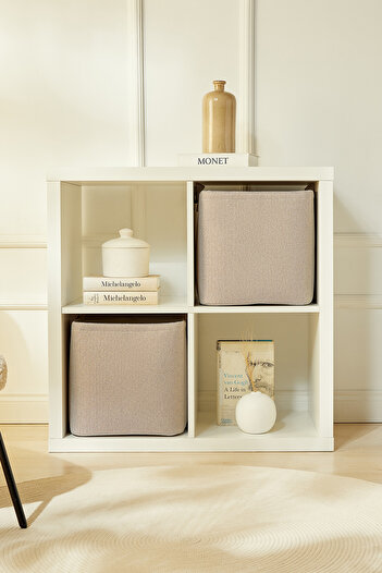 Ocean Home Textile قطعتان من ألعاب الغسيل الداخلية باللون البيج، منظم سلة تخزين قابل للطي مقاس 30 × 30 × 30