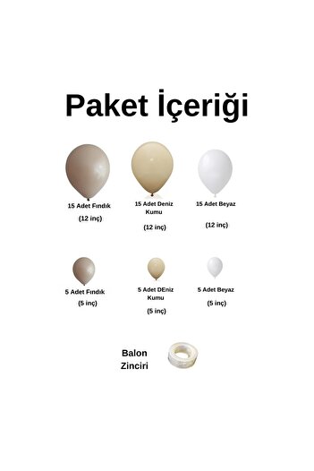 Organizasyon Pazarı Balloon Set Hazelnut-Sea Sand-White 60-Piece Balloon Chain Set