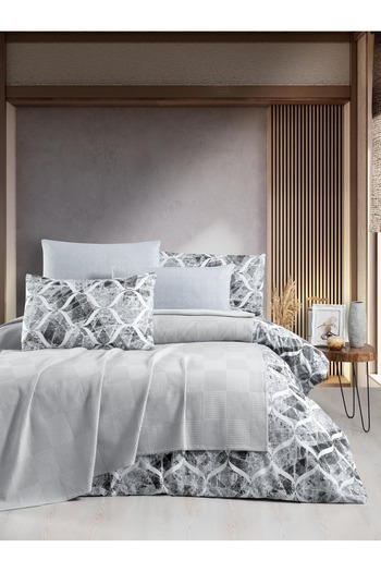 AYHANHOME Waffle Pattern Cotton Double Pique 5 Piece Duvet Cover Set