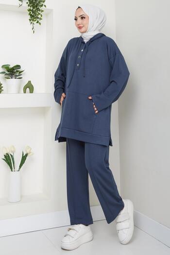 hafsamina Smoked Hooded Snap Fastener Double Suit - Hm2646