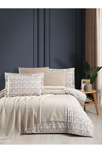 AYHANHOME Waffle Pattern Cotton Double Pique 5 Piece Duvet Cover Set