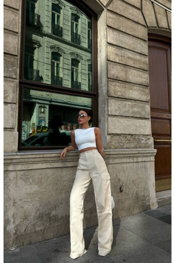 LB Laluna Butik Women's Cargo Pocket Palazzo Pants