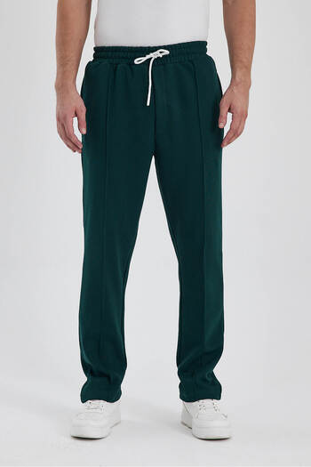THE RULE Emerald Green Men's Sweatpants - Baggy Cut, Stitching Detail, Fleece Comfortable