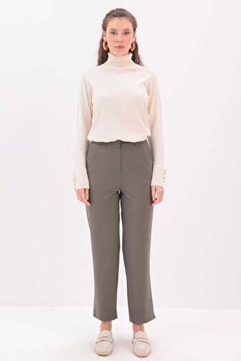 ALLDAY Khaki-Leg Slit Carrot Trousers