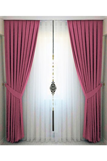 İ.D İpek Dokuma Dried Rose Pleated Velvety Background Curtain High Quality Single Wing