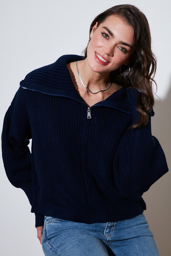Lela Standard Fit Balloon Sleeve Zippered Thessaloniki Knitted Cardigan Cardigan 4615562