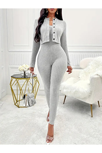 fh fashionhere Women's Long Sleeve Hooded Camisole Strapless with Short Front Button down Jacket Double Suit