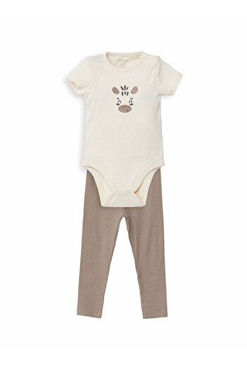 LC Waikiki Lcw Baby Crew Neck Baby Boy Snap Fastener Bodysuit and Leggings 2Pcs