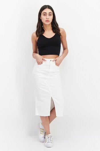 Guess Women Textured Casual Midi Skirts, White