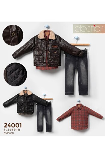 Election Lined Snap Waist 3-Piece Boy's Leather Jacket Set