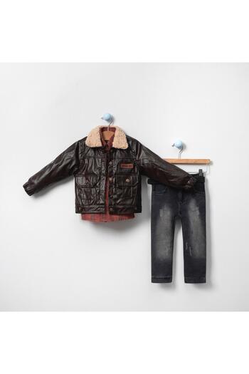 Election Lined Snap Waist 3-Piece Boy's Leather Jacket Set