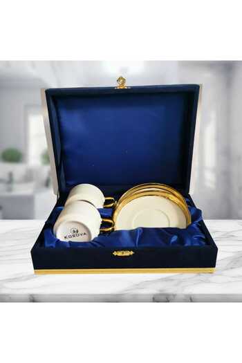 Kosova Ata Gold Porcelain 2-Piece Velvet Boxed Coffee Cup Set 80 Cc