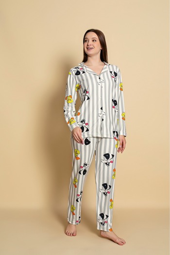 CALİA Front Buttoned Women's Pajamas Set Suede Fabric