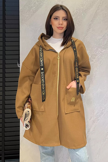 GÜLSELİ Biscuit Hooded Zippered Women's Jacket