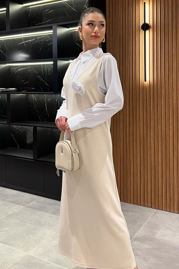 GÜLSELİ Stone Women's Shirt Gilet Combination Dress