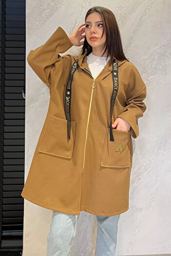 GÜLSELİ Biscuit Hooded Zippered Women's Jacket