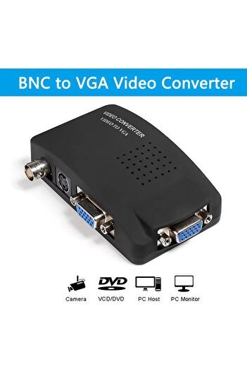 Derwell S-video Bnc'den VGA Dönüştürücü Adaptör Dijital Switcher PC TV Kamera DVD DVR Çevirici Dönüştürücü