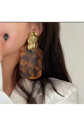 COCOSH TAKI Large Large Modern Design Evening Dress Earrings with Leopard Print Gold Details