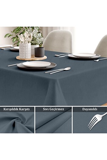Evim Canvas Indigo Liquid Proof Stain Resistant Tablecloth
