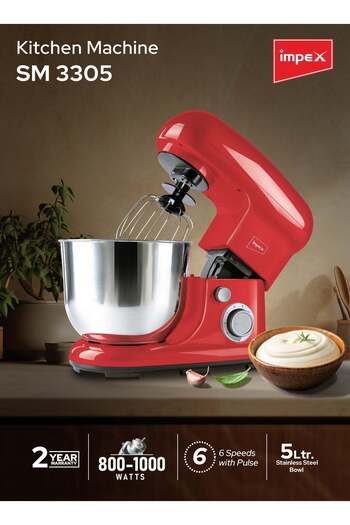 İMPEX Stand Mixer Multi-Functional Kitchen Machine 6 Speed 5L 1000W SM3305 Red