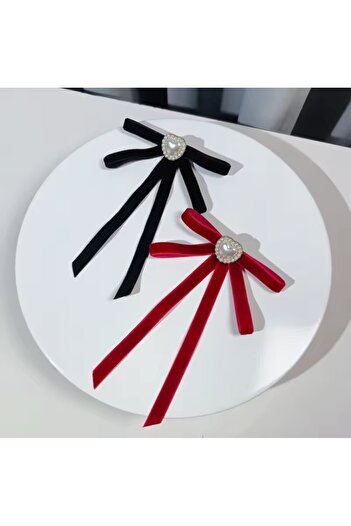 LO ADORO Custom Made Red Velvet Tie - Bow Detail, Brooch Thin Ribbon