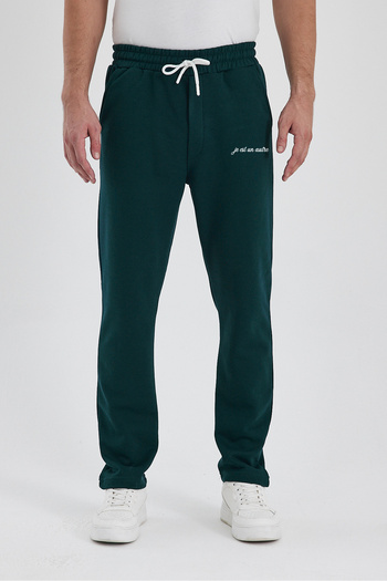 THE RULE Men's Baggy 3 Thread Raised Printed Straight Leg Loose Cut Green Sweatpants Rf0493