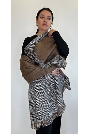asalya Double-Sided Checked Pattern Thick Winter Wool Shoulder Shawl Scarf
