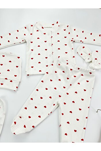 OMY 5-Piece Red Heart 100% Cotton Newborn Baby Hospital Release
